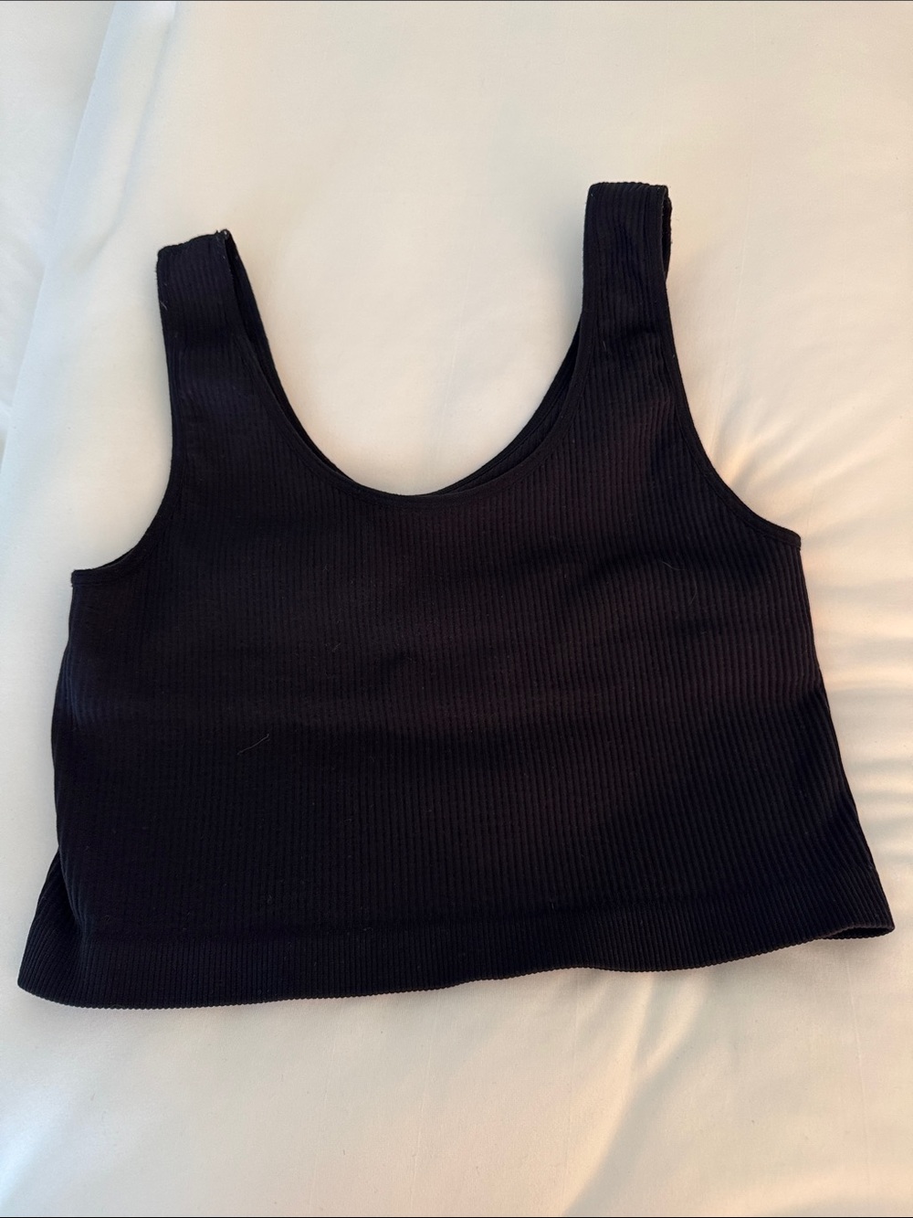 Black Ribbed Scoop Neck Tank Top - Women